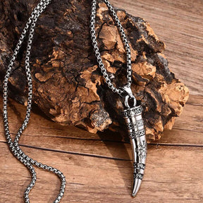 Viking - Rock Punk Viking Horn Necklaces for Men, Stainless Steel Norse Celtic Knots Compass Pendant Collar, Amulet Gift Jewelry