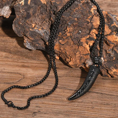 Viking - Rock Punk Viking Horn Necklaces for Men, Stainless Steel Norse Celtic Knots Compass Pendant Collar, Amulet Gift Jewelry