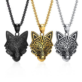 Viking - Rock Punk Wolf Head Necklaces for Men, Solid Stainless Steel Material Viking Animal Style Pendant