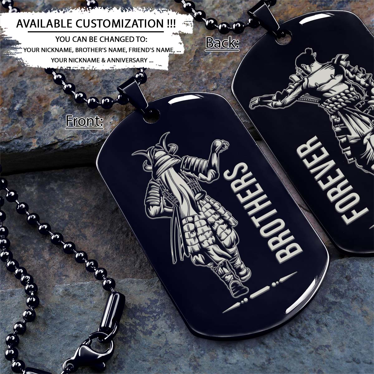 samurai dog tag - brothers forever - bushido - katana - ronin - miyamoto musashi - samurai necklace - engrave dog tag