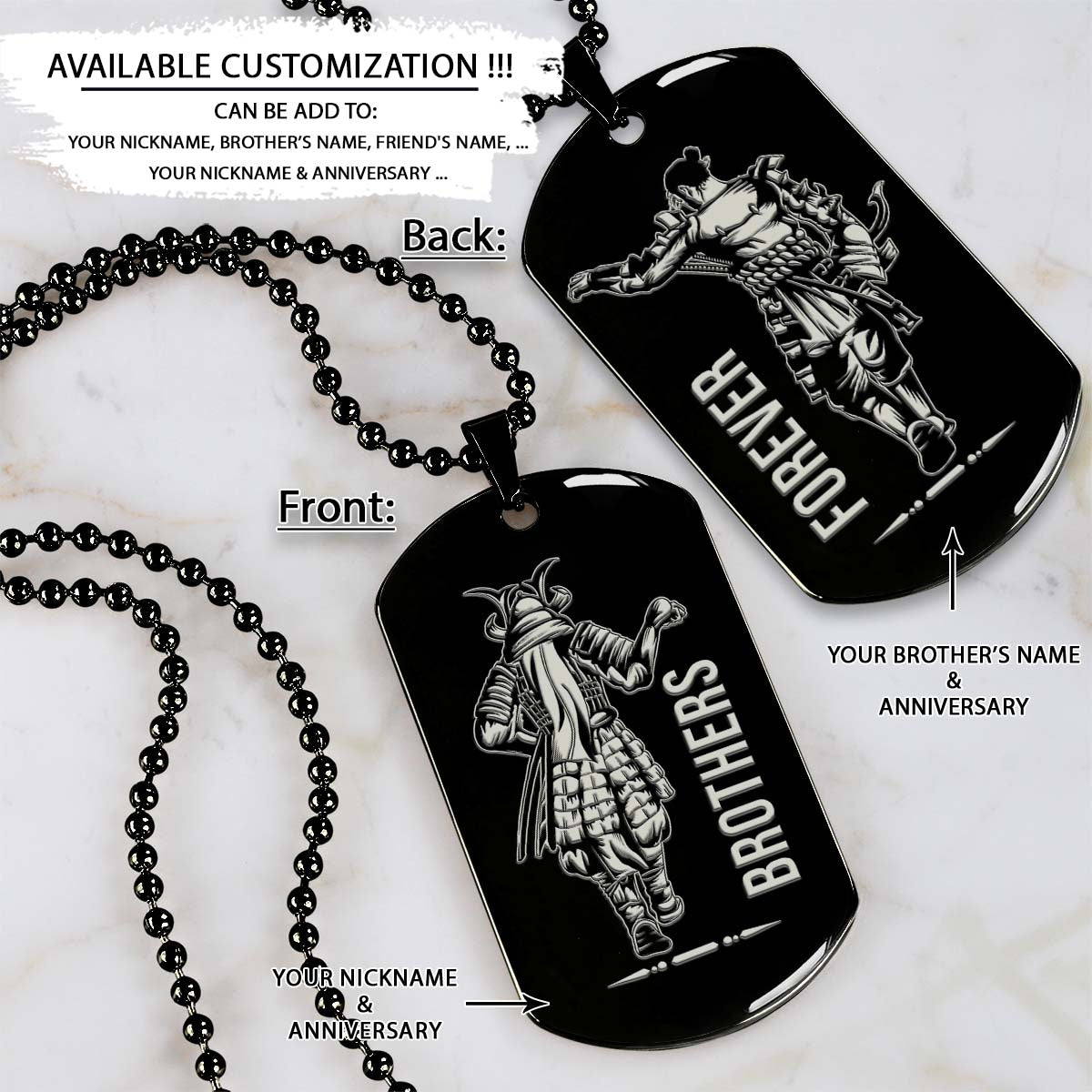 samurai dog tag - brothers forever - bushido - katana - ronin - miyamoto musashi - samurai necklace - engrave dog tag