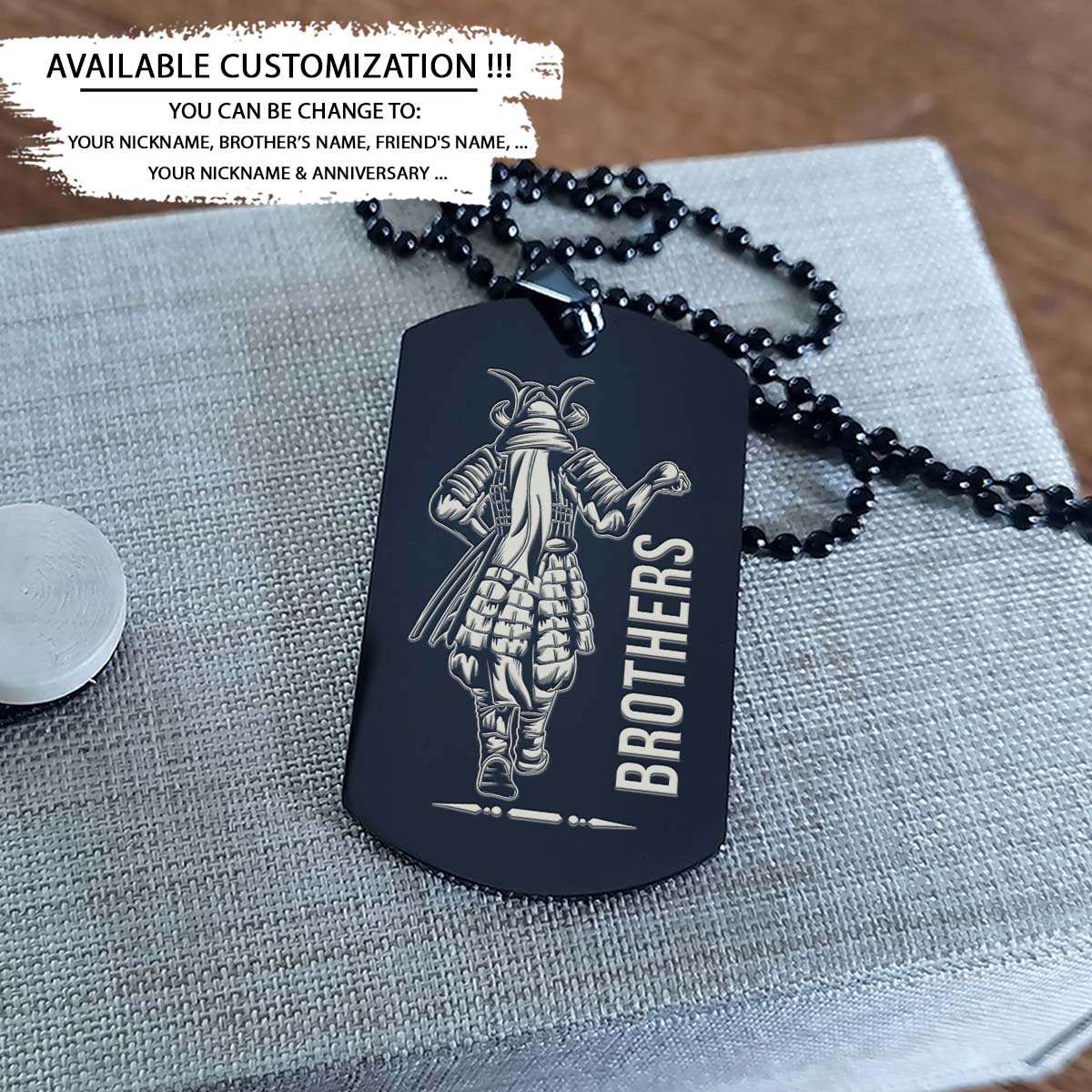 samurai dog tag - brothers forever - bushido - katana - ronin - miyamoto musashi - samurai necklace - engrave dog tag