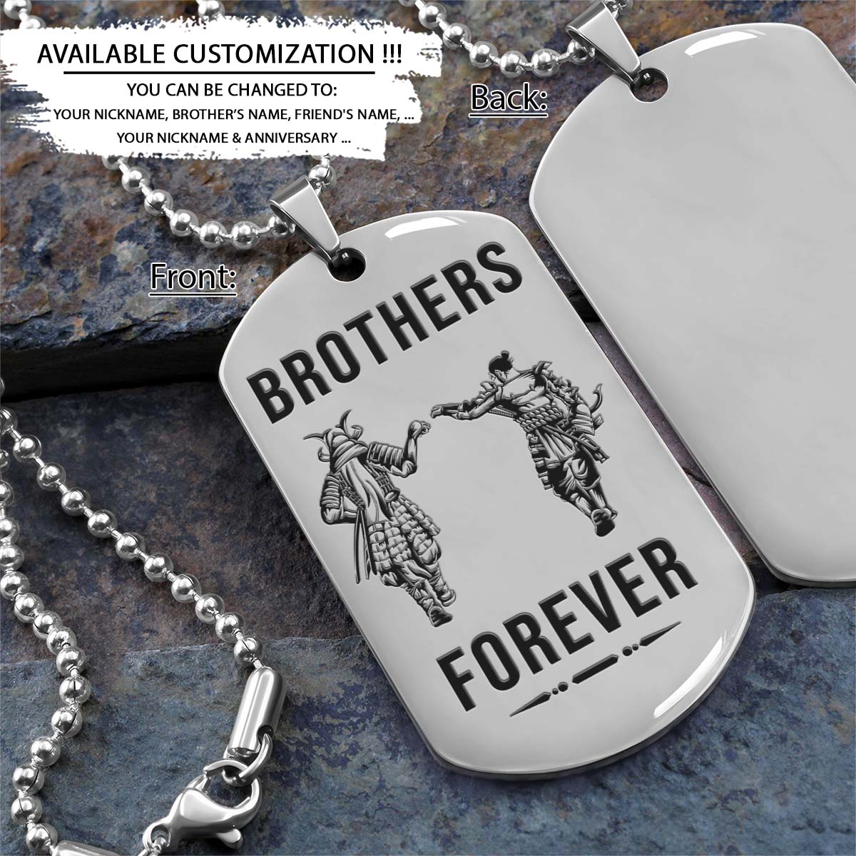 samurai dog tag - brothers forever - bushido - katana - ronin - miyamoto musashi - samurai necklace - engrave dog tag