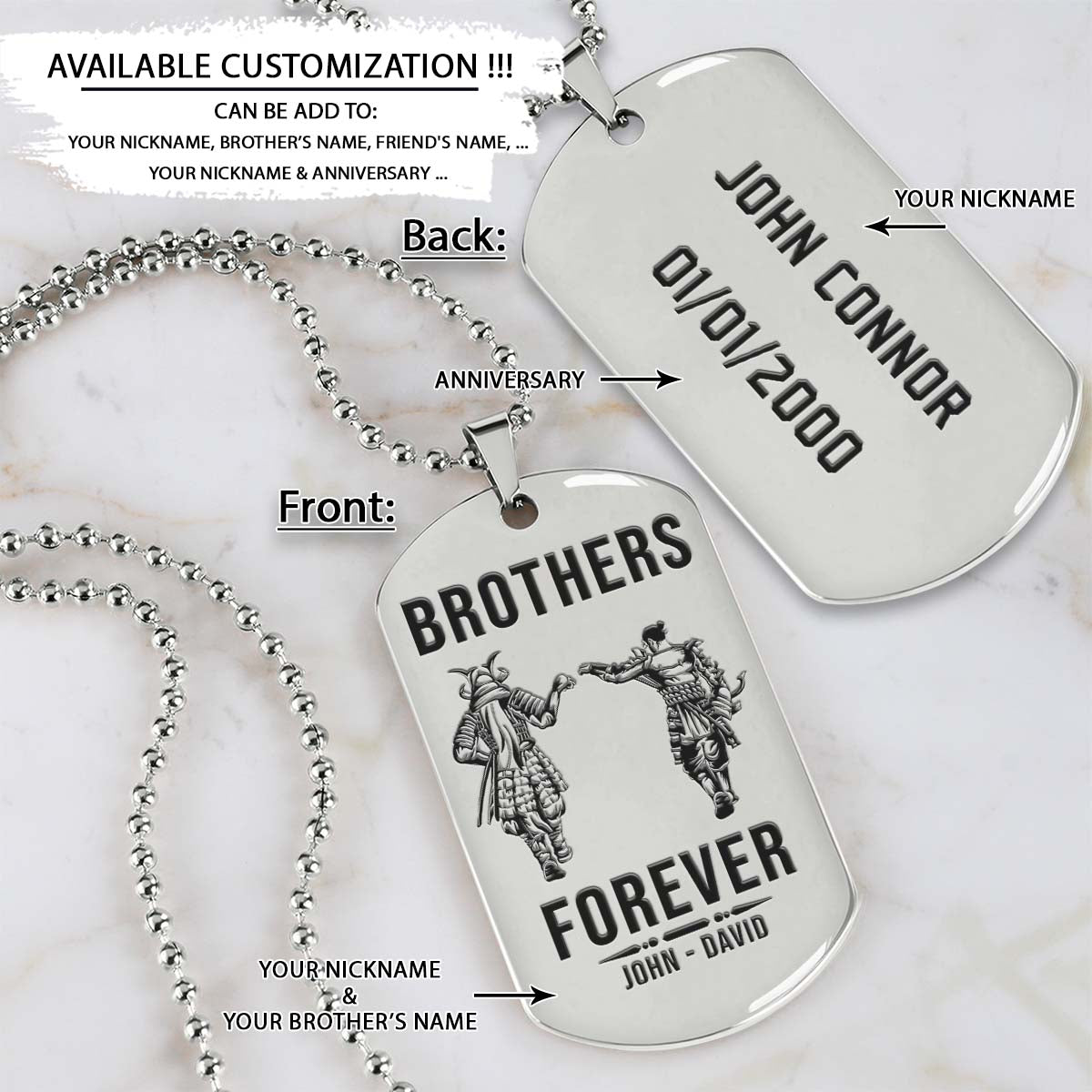 samurai dog tag - brothers forever - bushido - katana - ronin - miyamoto musashi - samurai necklace - engrave dog tag