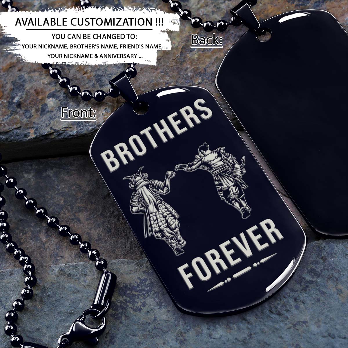 samurai dog tag - brothers forever - bushido - katana - ronin - miyamoto musashi - samurai necklace - engrave dog tag