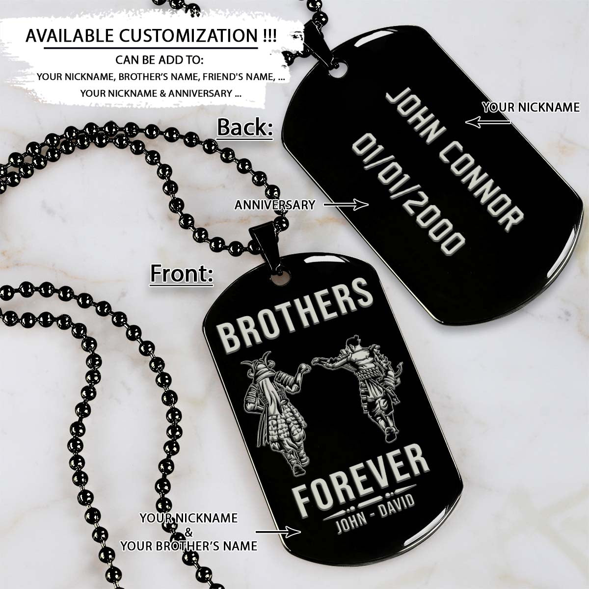 samurai dog tag - brothers forever - bushido - katana - ronin - miyamoto musashi - samurai necklace - engrave dog tag