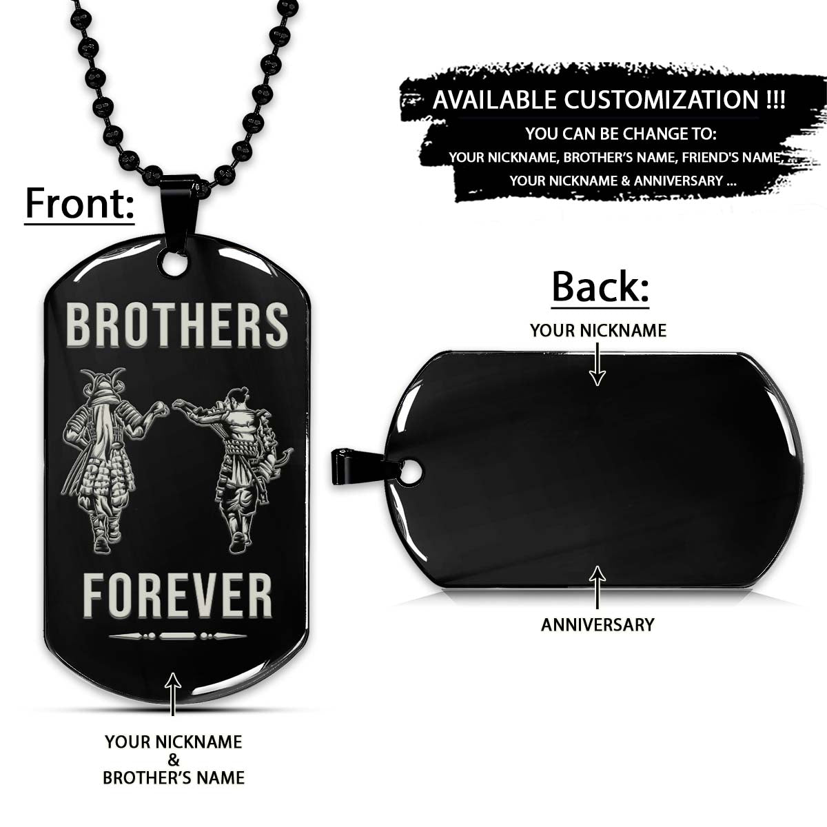 samurai dog tag - brothers forever - bushido - katana - ronin - miyamoto musashi - samurai necklace - engrave dog tag
