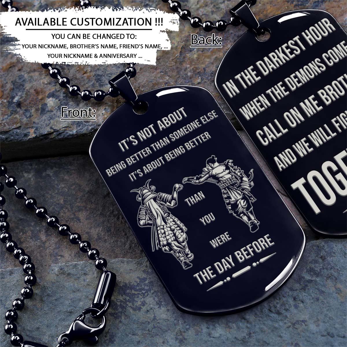 Samurai Dog Tag - Call On Me Brother - It's About Being Better Than You Were The Day Before - Bushido - Katana - Ronin - Miyamoto Musashi - Samurai Necklace - Engrave Dog Tag