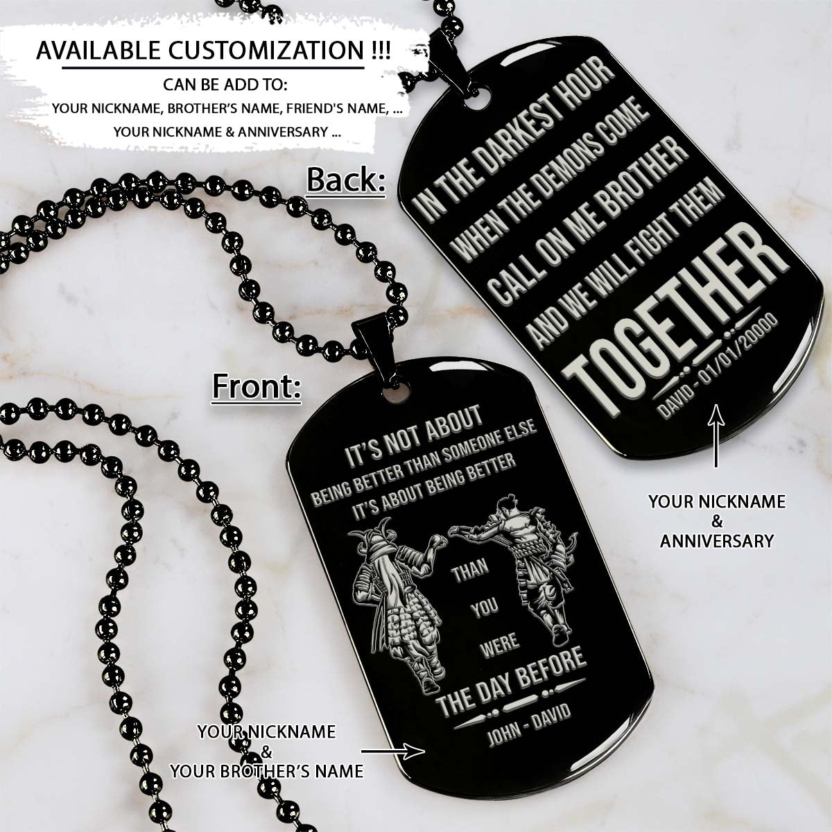 Samurai Dog Tag - Call On Me Brother - It's About Being Better Than You Were The Day Before - Bushido - Katana - Ronin - Miyamoto Musashi - Samurai Necklace - Engrave Dog Tag