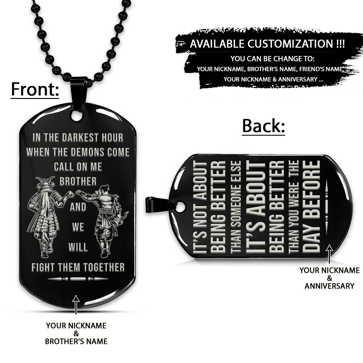 Samurai Dog Tag - Call On Me Brother - It's About Being Better Than You Were The Day Before - Bushido - Katana - Ronin - Miyamoto Musashi - Samurai Necklace - Engrave Dog Tag