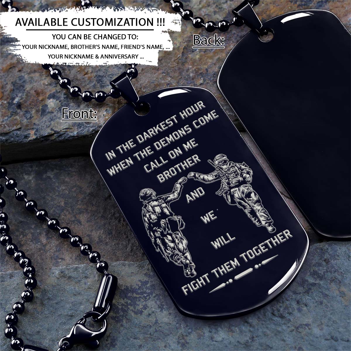 soldier dog tag - call on me brother - army - navy - marines - air force - soldier necklace - engrave dog tag