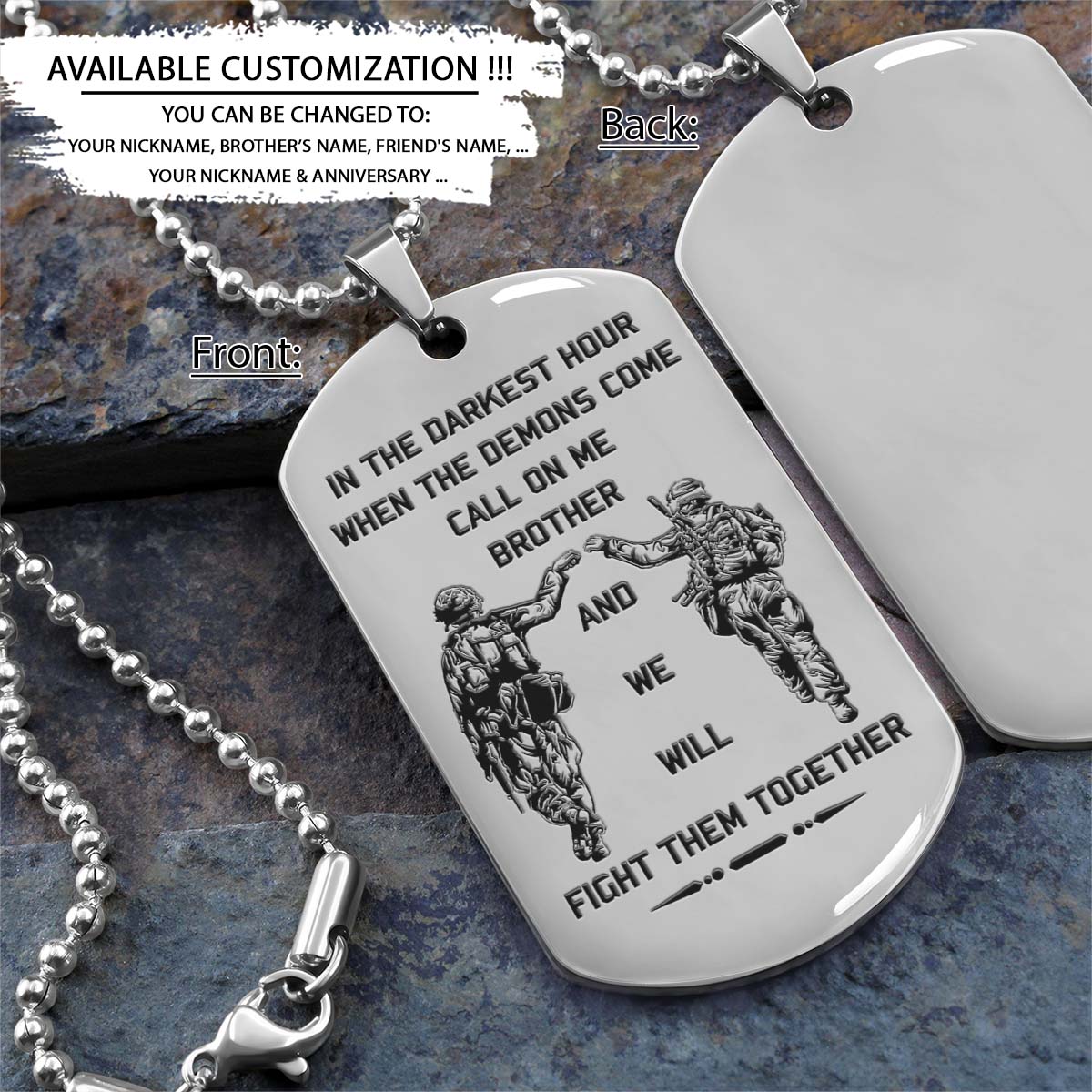 soldier dog tag - call on me brother - army - navy - marines - air force - soldier necklace - engrave dog tag