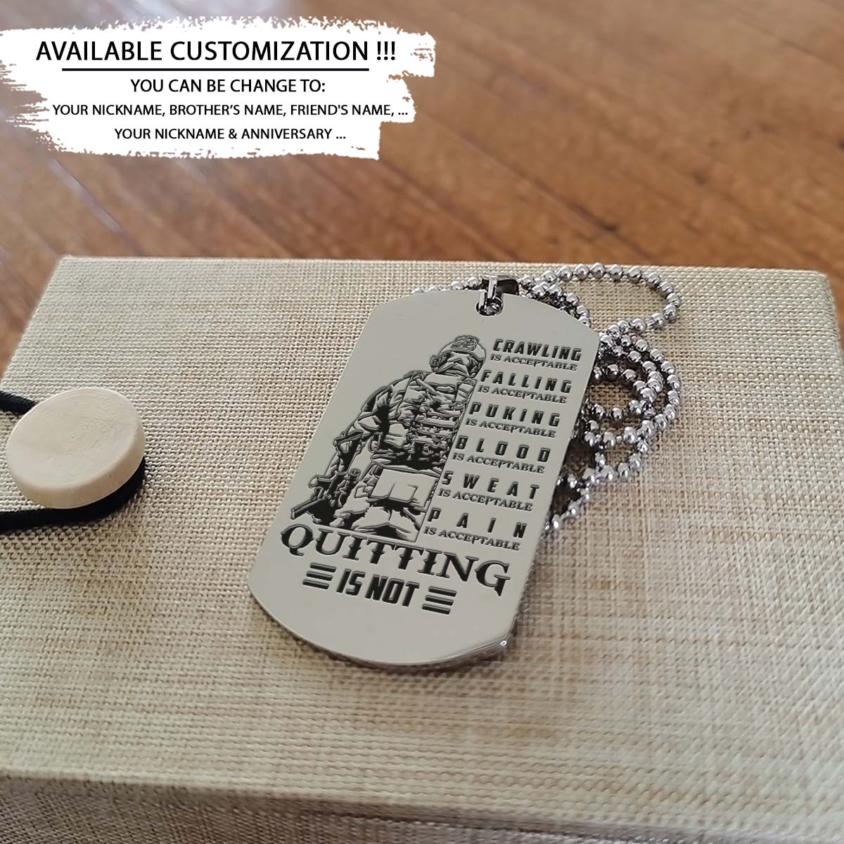 soldier dog tag - quitting is not - army - navy - marines - air force - soldier necklace - engrave dog tag