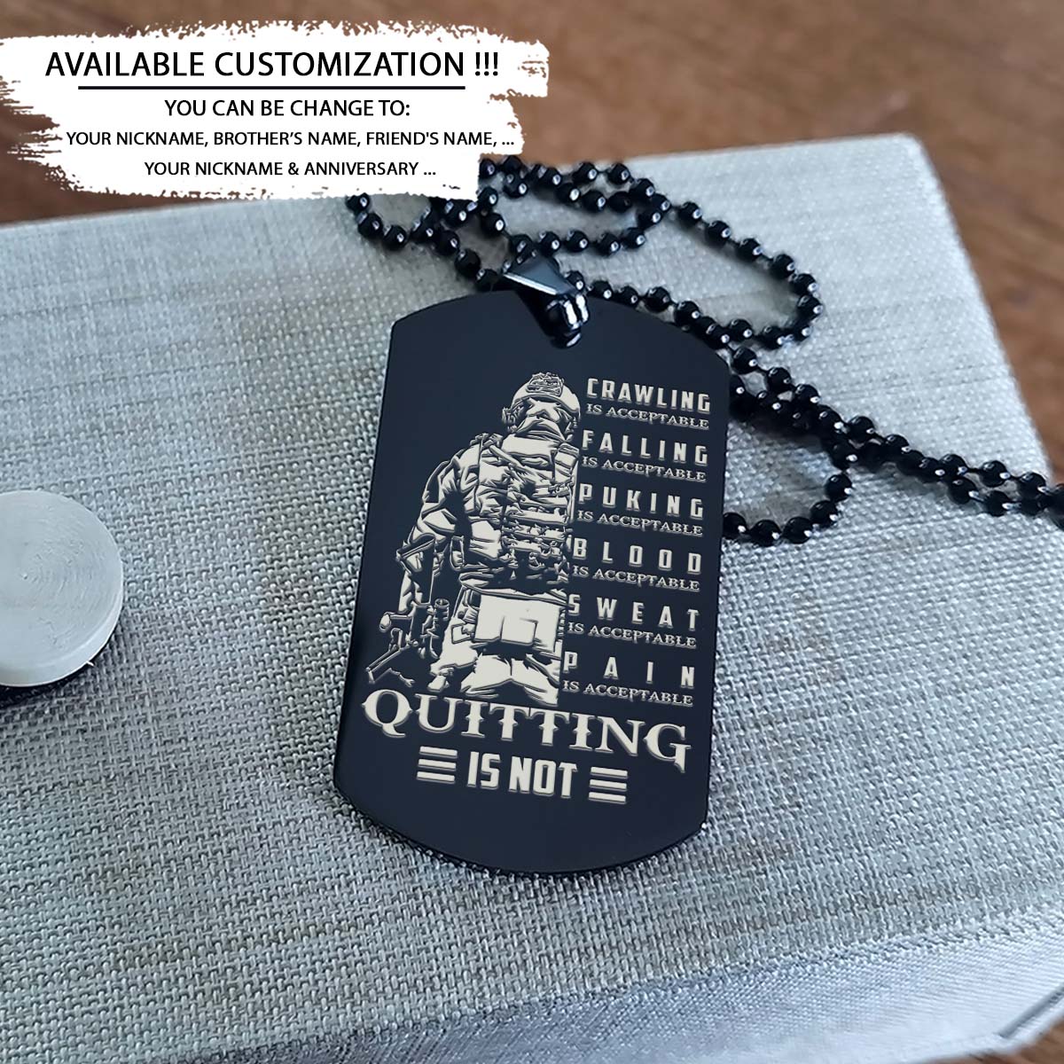 soldier dog tag - quitting is not - army - navy - marines - air force - soldier necklace - engrave dog tag
