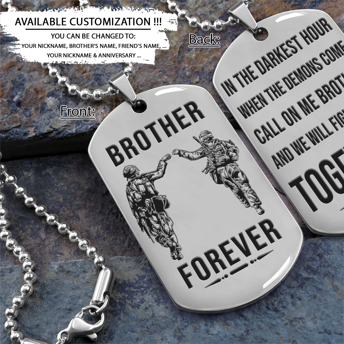 soldier dog tag - brother forever - call on me brother - army - navy - marines - air force - soldier necklace - engrave dog tag
