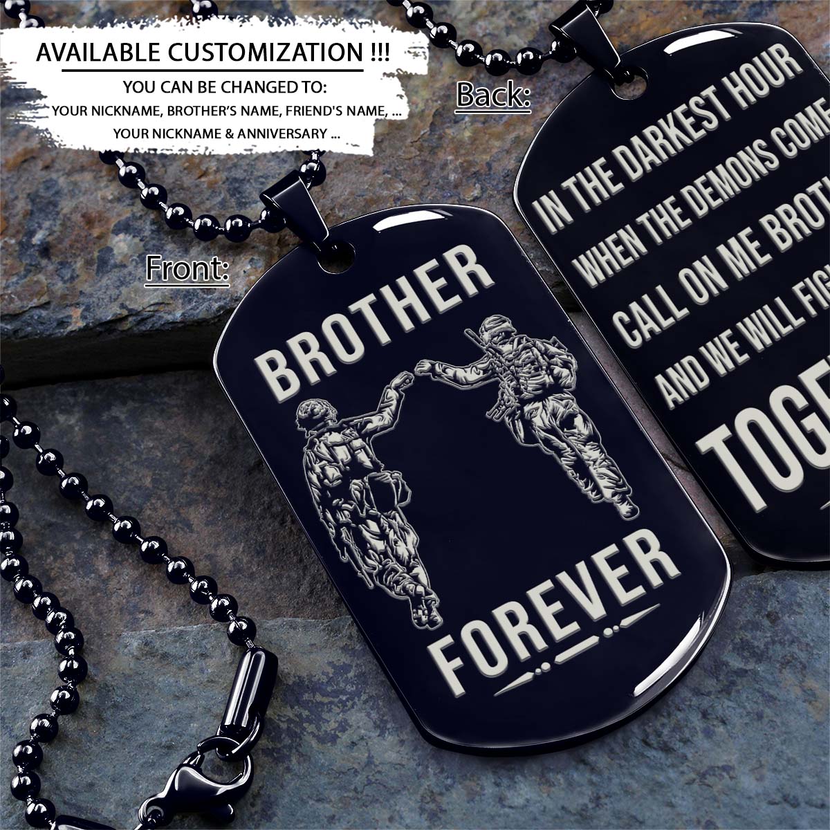 soldier dog tag - brother forever - call on me brother - army - navy - marines - air force - soldier necklace - engrave dog tag