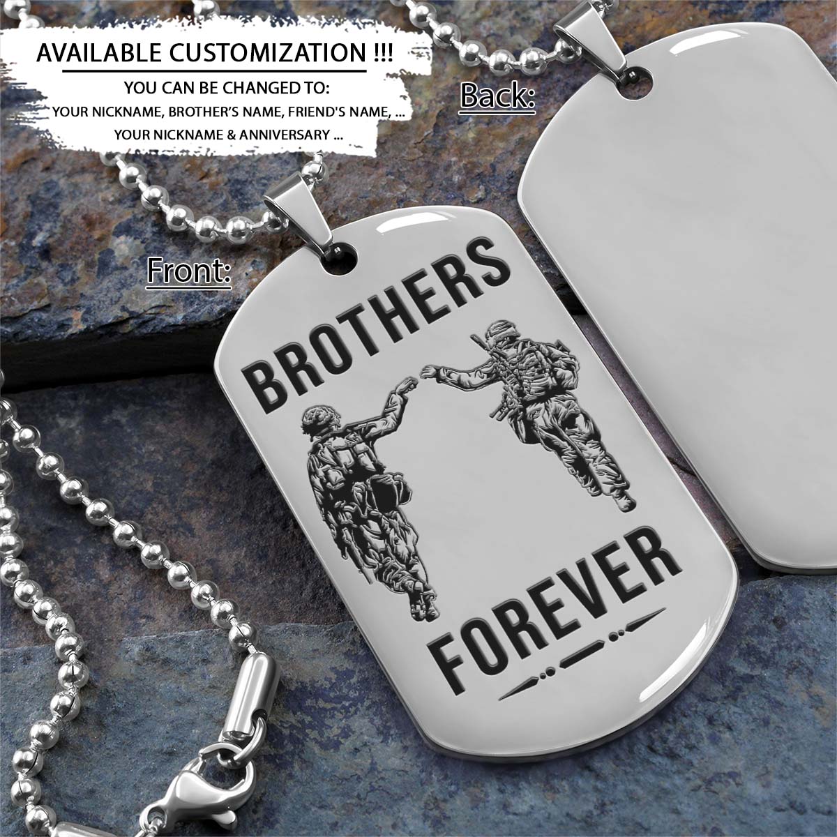 Soldier Dog Tag - Brothers Forever - Army - Navy - Marines - Air Force - Soldier Necklace - Engrave Dog Tag