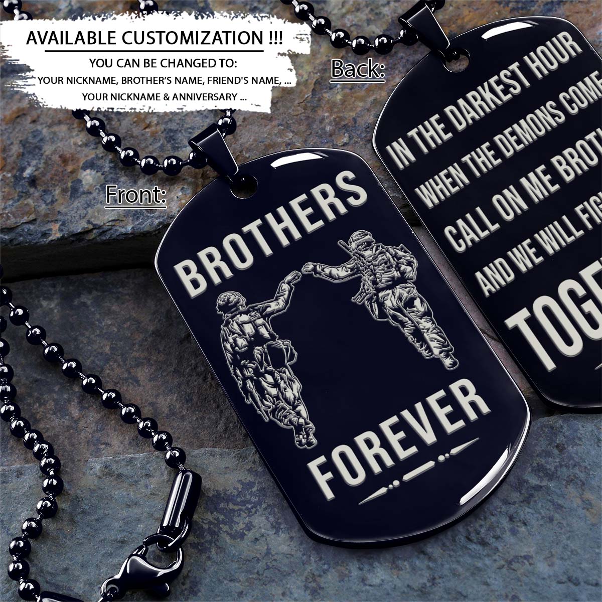 Soldier Dog Tag - Brothers Forever - Call On Me Brother - Army - Navy - Marines - Air Force - Soldier Necklace - Engrave Dog Tag