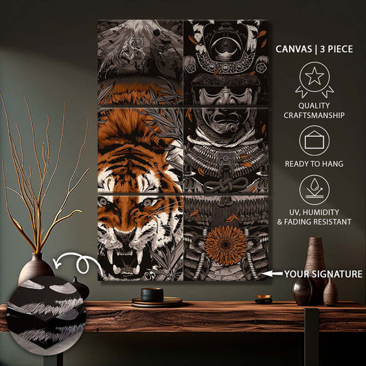 Samurai - 3 Piece Wall Art - SA032 - Samurai Art - Samurai Canvas
