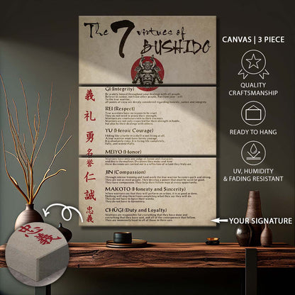 Samurai - 3 Piece Wall Art - SA036 - The Seven Virtues Of Bushido - Samurai Canvas