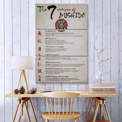 Samurai - 3 Piece Wall Art - SA036 - The Seven Virtues Of Bushido - Samurai Canvas