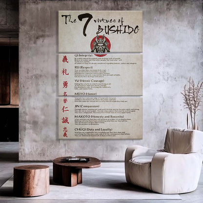 Samurai - 3 Piece Wall Art - SA036 - The Seven Virtues Of Bushido - Samurai Canvas