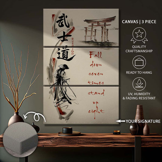 Samurai - 3 Piece Wall Art - SA075 - Fall Down Seven Times Stand Up Eight - Samurai Canvas