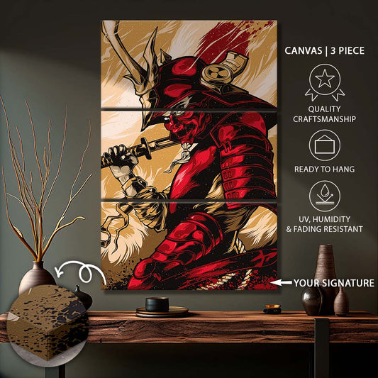 Samurai - 3 Piece Wall Art - SA084 - The Red Samurai - Samurai Canvas