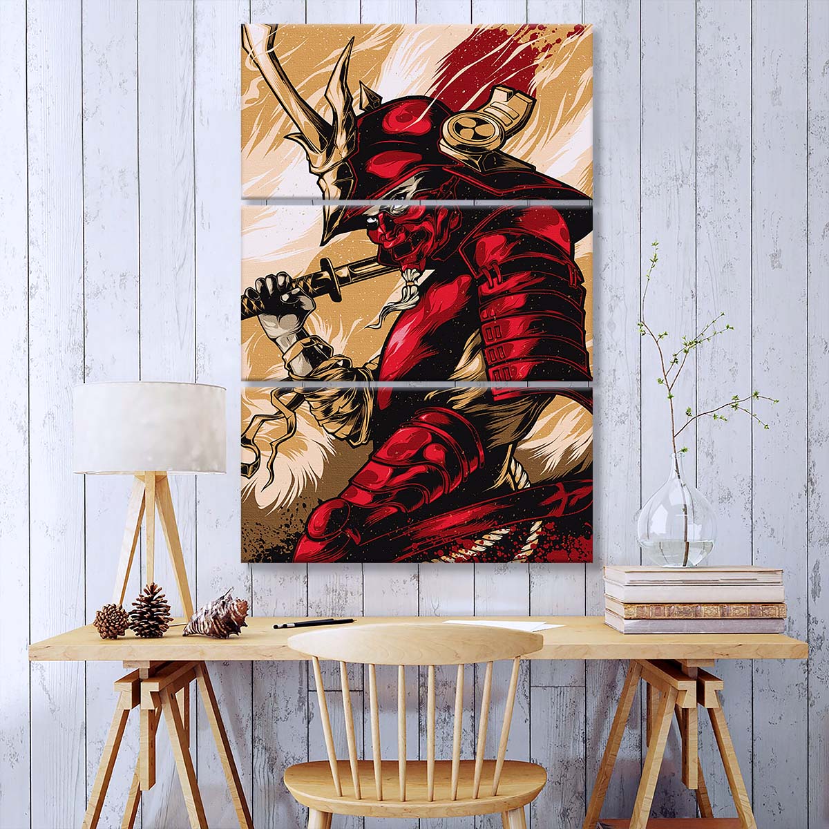 Samurai - 3 Piece Wall Art - SA084 - The Red Samurai - Samurai Canvas