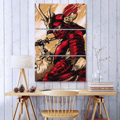 Samurai - 3 Piece Wall Art - SA084 - The Red Samurai - Samurai Canvas