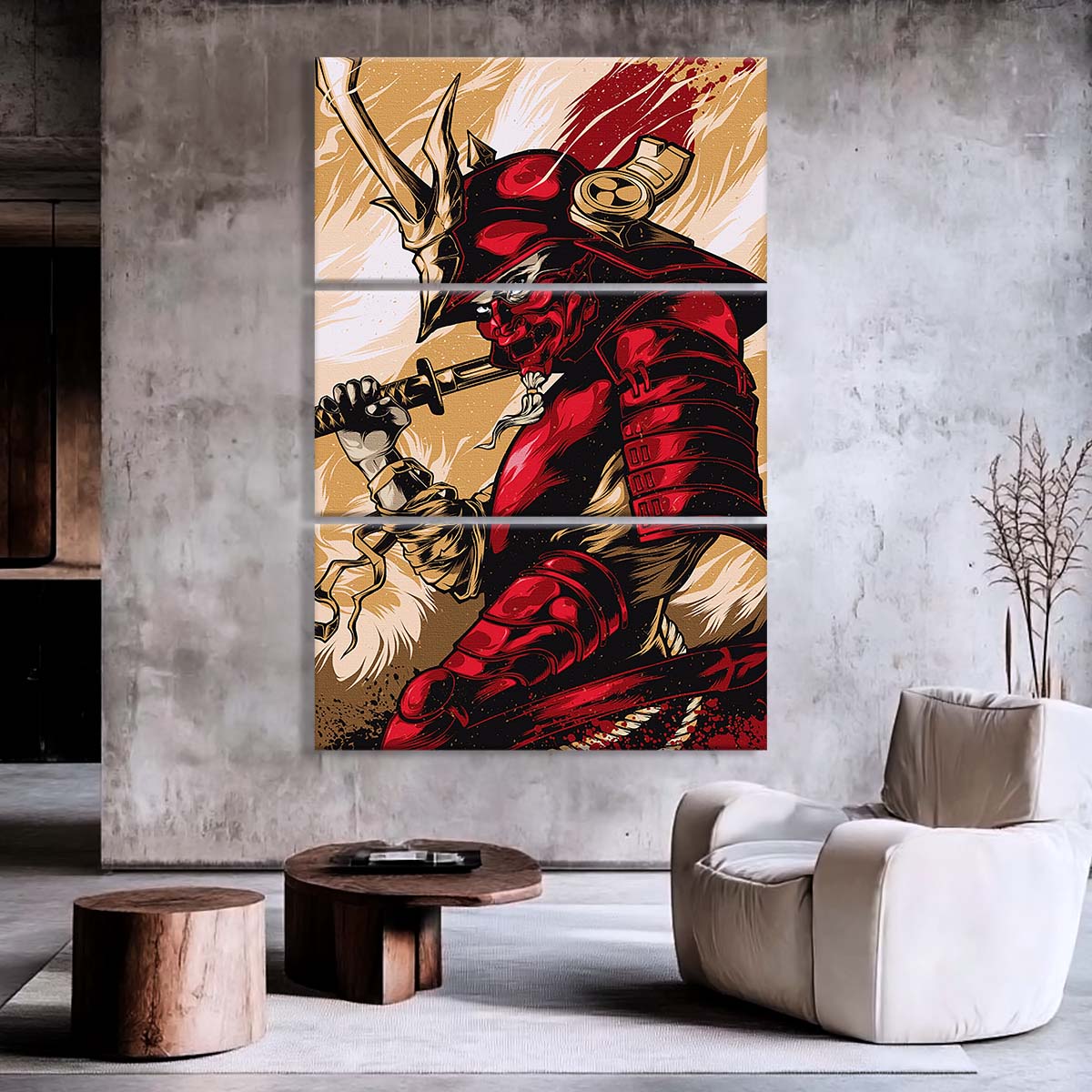 Samurai - 3 Piece Wall Art - SA084 - The Red Samurai - Samurai Canvas