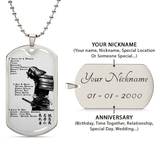 Samurai - SADL001 - 7 5 3 CODE - Bushido - Katana - Ronin - Miyamoto Musashi - Samurai Dog Tag - Military Ball Chain - Luxury Dog Tag