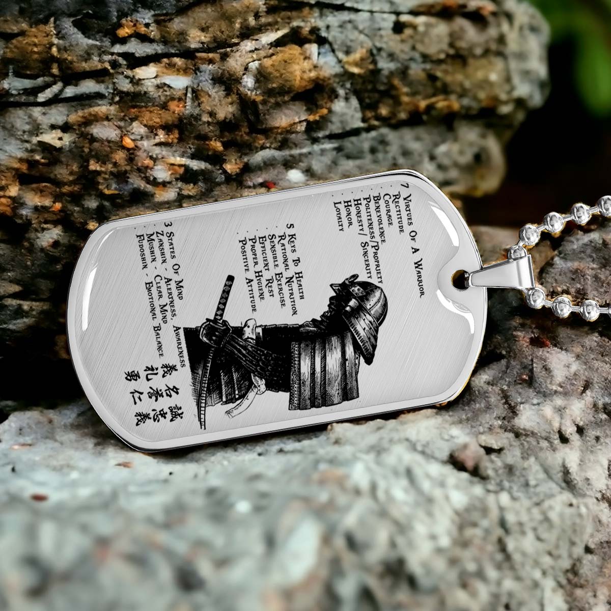 Samurai - SADL001 - 7 5 3 CODE - Bushido - Katana - Ronin - Miyamoto Musashi - Samurai Dog Tag - Military Ball Chain - Luxury Dog Tag