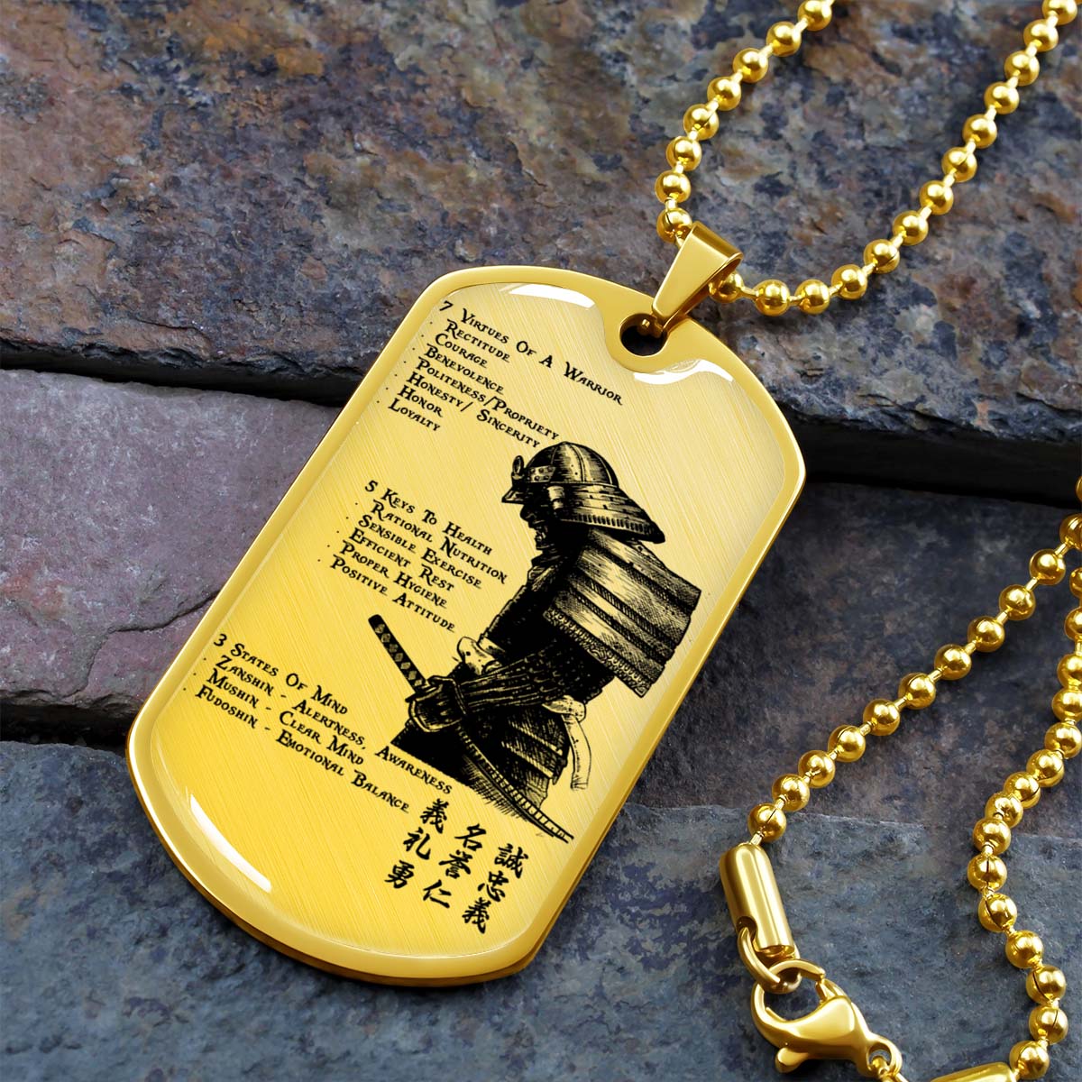 Samurai - SADL001 - 7 5 3 CODE - Bushido - Katana - Ronin - Miyamoto Musashi - Samurai Dog Tag - Military Ball Chain - Luxury Dog Tag