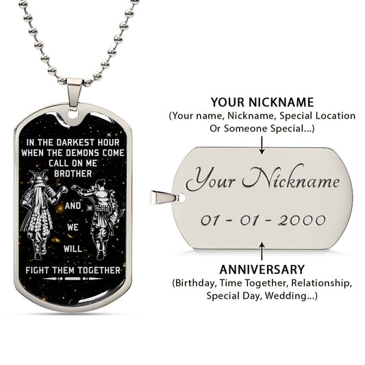 Samurai - SADL003 - Call On me Brother - Bushido - Katana - Ronin - Miyamoto Musashi - Samurai Dog Tag - Military Ball Chain - Luxury Dog Tag