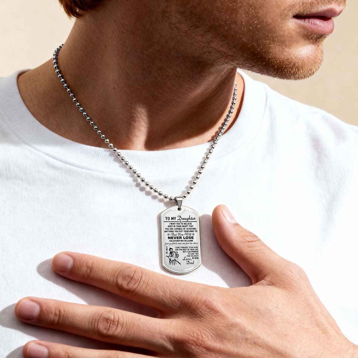 Samurai - SADL007 - Dad To Daughter - Never Lose - Bushido - Katana - Ronin - Miyamoto Musashi - Samurai Dog Tag - Military Ball Chain - Luxury Dog Tag