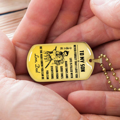 Samurai - SADL008 - Dad To Son - Never Forget That I Love You - Bushido - Katana - Ronin - Miyamoto Musashi - Samurai Dog Tag - Military Ball Chain - Luxury Dog Tag