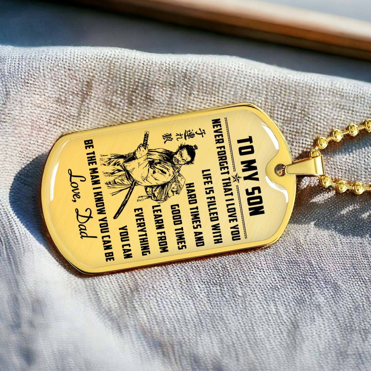 Samurai - SADL008 - Dad To Son - Never Forget That I Love You - Bushido - Katana - Ronin - Miyamoto Musashi - Samurai Dog Tag - Military Ball Chain - Luxury Dog Tag