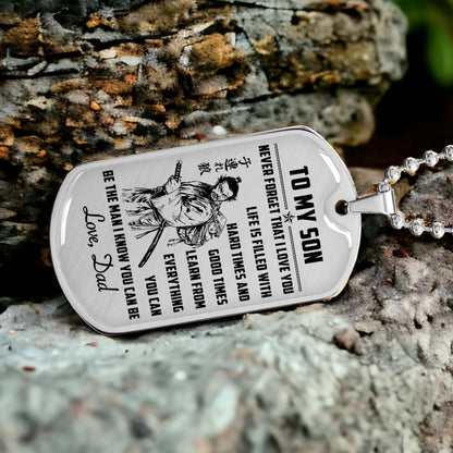Samurai - SADL008 - Dad To Son - Never Forget That I Love You - Bushido - Katana - Ronin - Miyamoto Musashi - Samurai Dog Tag - Military Ball Chain - Luxury Dog Tag