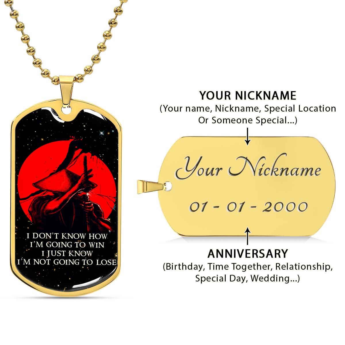 Samurai - SADL011 - IF - Show No Mercy - Bushido - Katana - Ronin - Miyamoto Musashi - Samurai Dog Tag - Military Ball Chain - Luxury Dog Tag