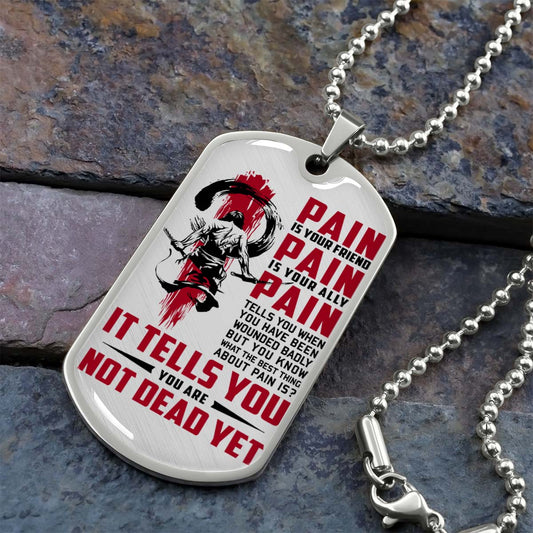 Samurai - SADL012 - PAIN - You Are Not Dead Yet - Bushido - Katana - Ronin - Miyamoto Musashi - Samurai Dog Tag - Military Ball Chain - Luxury Dog Tag