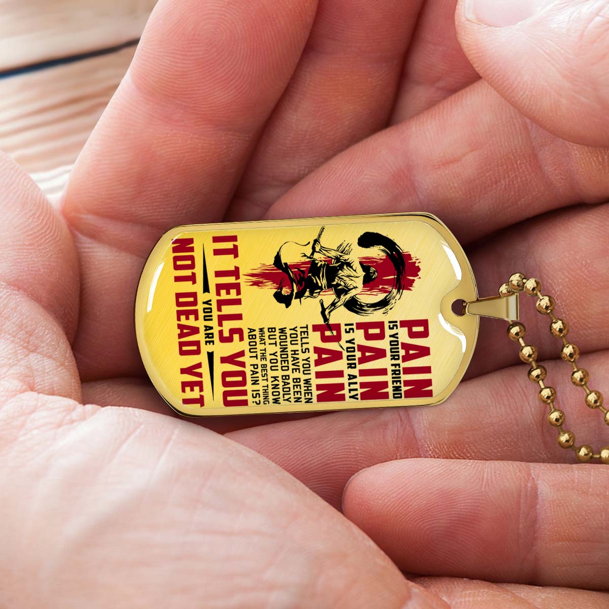 Samurai - SADL012 - PAIN - You Are Not Dead Yet - Bushido - Katana - Ronin - Miyamoto Musashi - Samurai Dog Tag - Military Ball Chain - Luxury Dog Tag