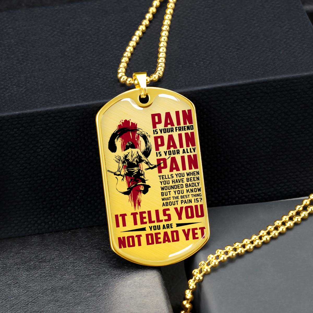Samurai - SADL012 - PAIN - You Are Not Dead Yet - Bushido - Katana - Ronin - Miyamoto Musashi - Samurai Dog Tag - Military Ball Chain - Luxury Dog Tag