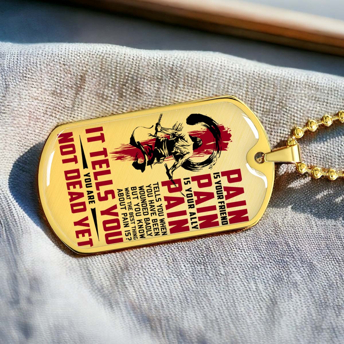 Samurai - SADL012 - PAIN - You Are Not Dead Yet - Bushido - Katana - Ronin - Miyamoto Musashi - Samurai Dog Tag - Military Ball Chain - Luxury Dog Tag