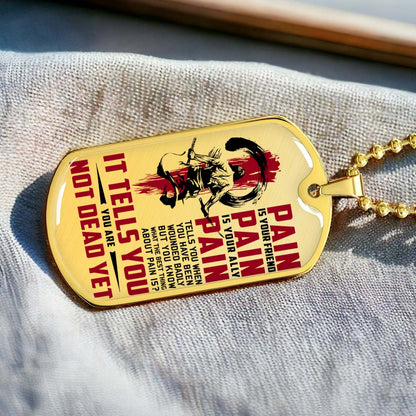 Samurai - SADL012 - PAIN - You Are Not Dead Yet - Bushido - Katana - Ronin - Miyamoto Musashi - Samurai Dog Tag - Military Ball Chain - Luxury Dog Tag