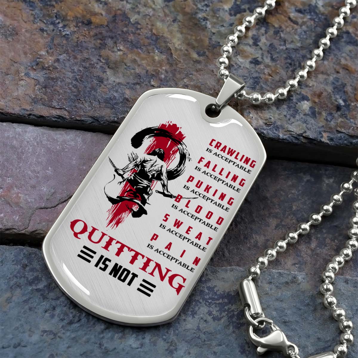 Samurai - SADL013 - Quitting Is Not - Bushido - Katana - Ronin - Miyamoto Musashi - Samurai Dog Tag - Military Ball Chain - Luxury Dog Tag