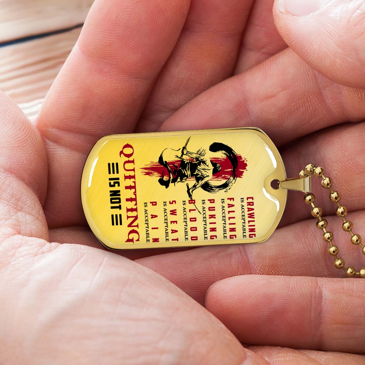 Samurai - SADL013 - Quitting Is Not - Bushido - Katana - Ronin - Miyamoto Musashi - Samurai Dog Tag - Military Ball Chain - Luxury Dog Tag