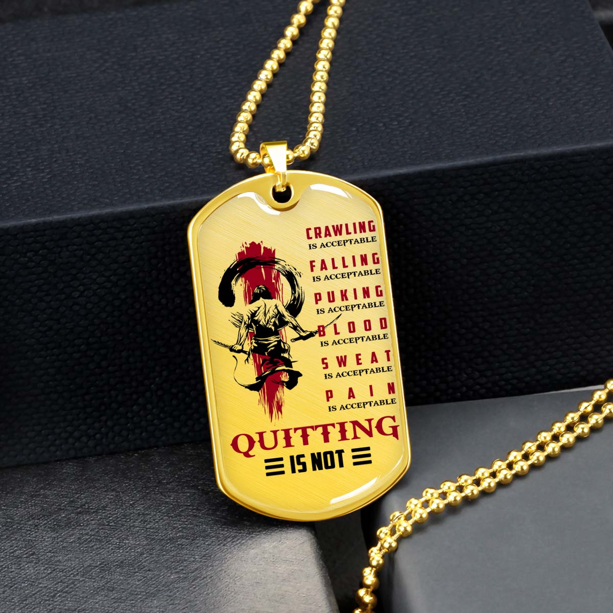 Samurai - SADL013 - Quitting Is Not - Bushido - Katana - Ronin - Miyamoto Musashi - Samurai Dog Tag - Military Ball Chain - Luxury Dog Tag