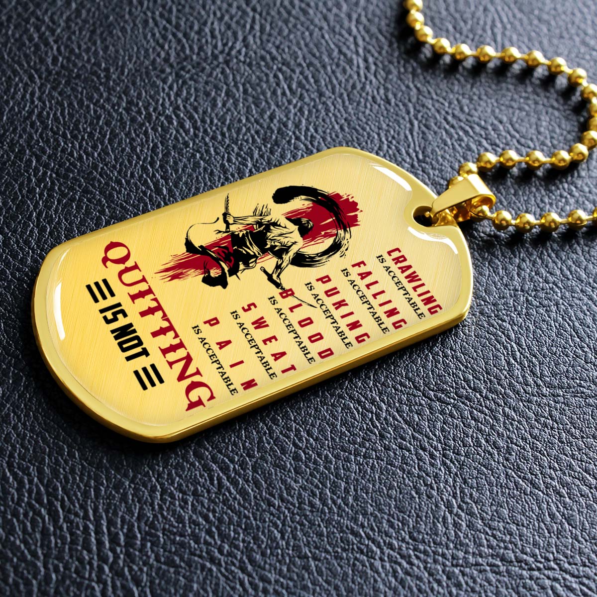 Samurai - SADL013 - Quitting Is Not - Bushido - Katana - Ronin - Miyamoto Musashi - Samurai Dog Tag - Military Ball Chain - Luxury Dog Tag
