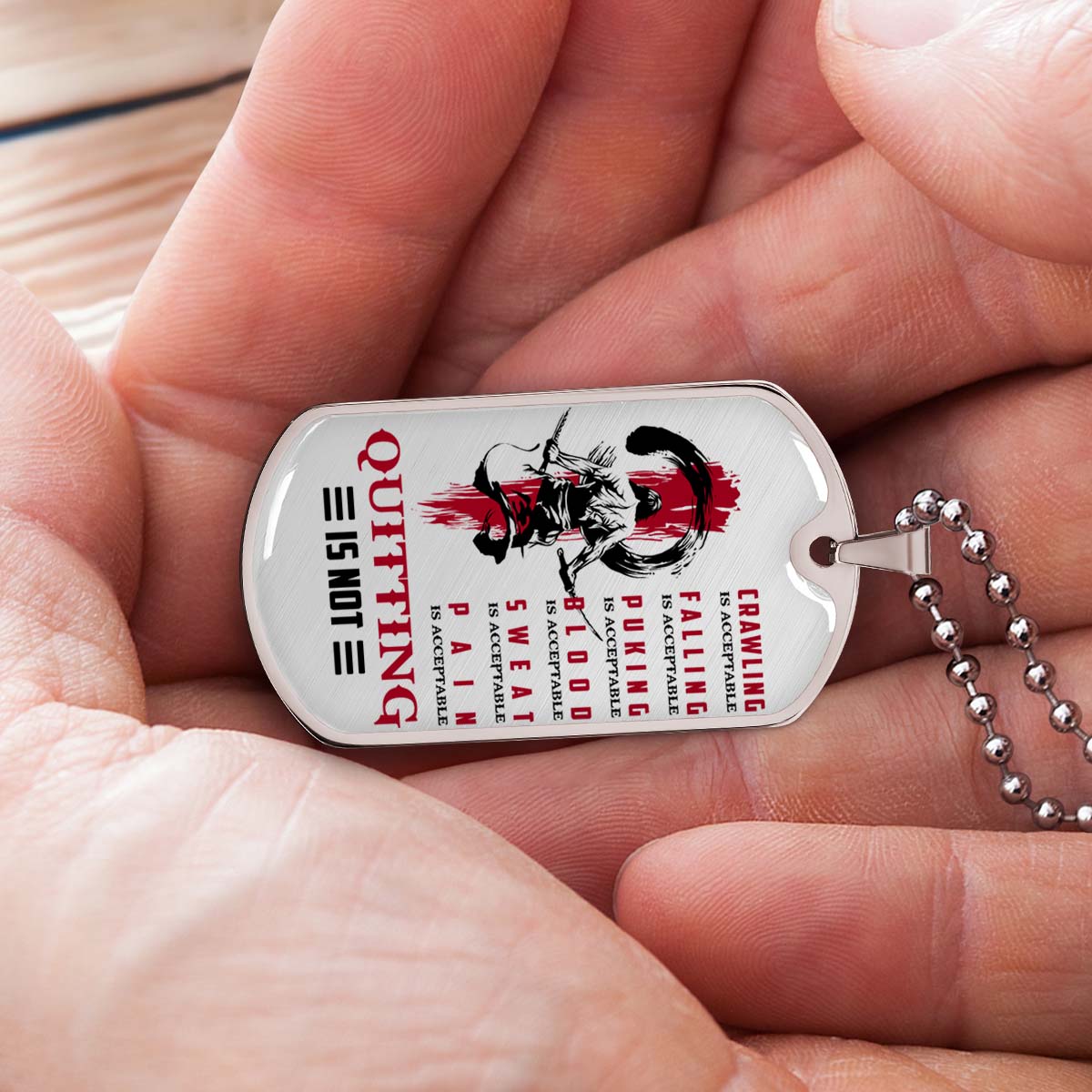 Samurai - SADL013 - Quitting Is Not - Bushido - Katana - Ronin - Miyamoto Musashi - Samurai Dog Tag - Military Ball Chain - Luxury Dog Tag